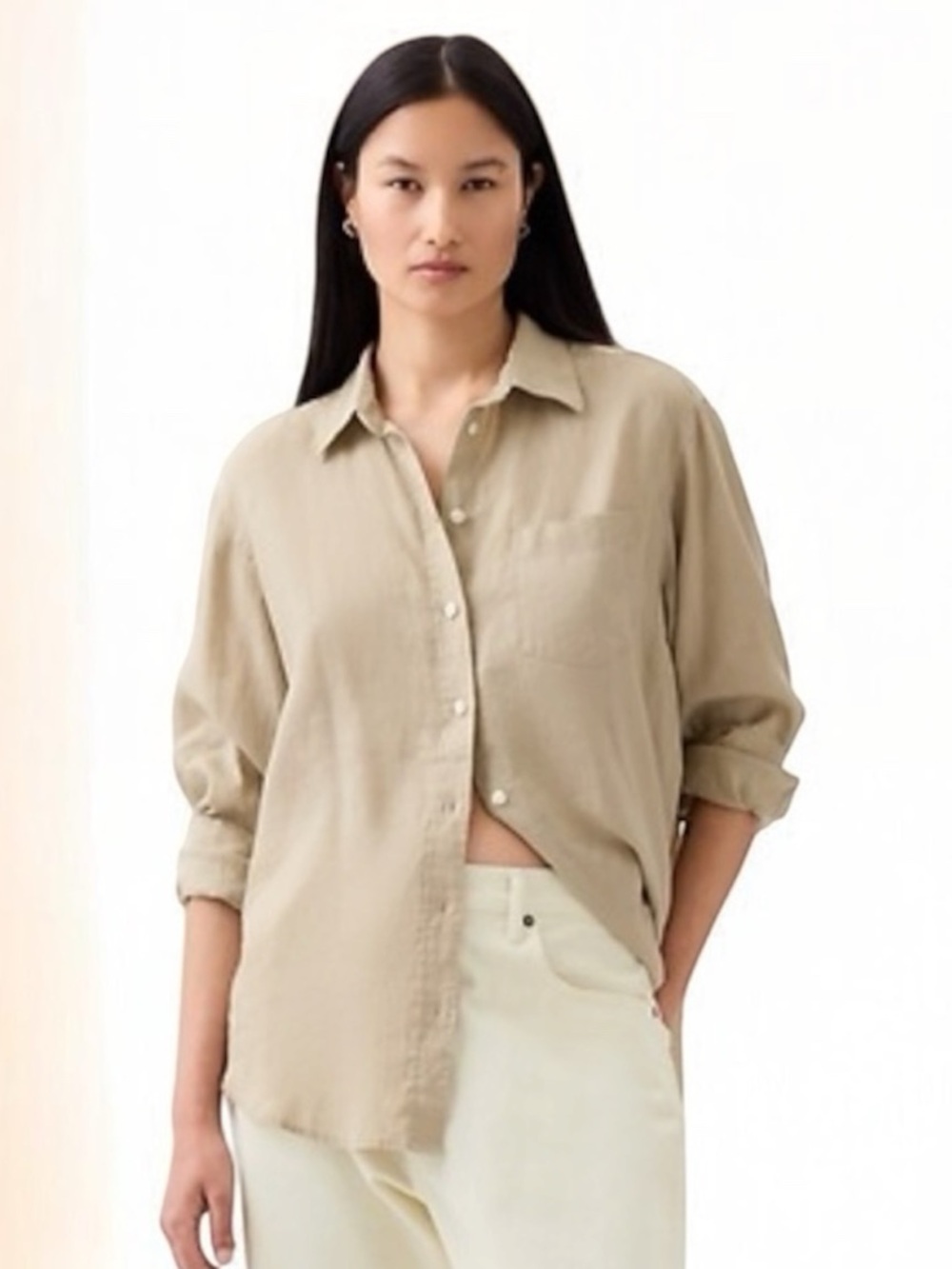 Gap Women’s Long Sleeve Khaki Linen Button Down Top Size XL